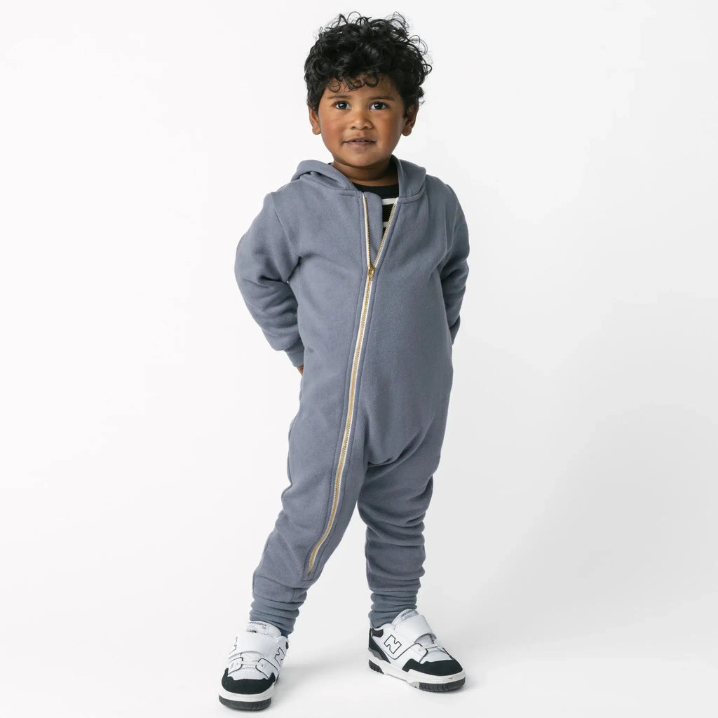 Mini Mioche - Organic Plush Biker Romper - Slate-Footies + Rompers (Fashion)-0-3M-Posh Baby