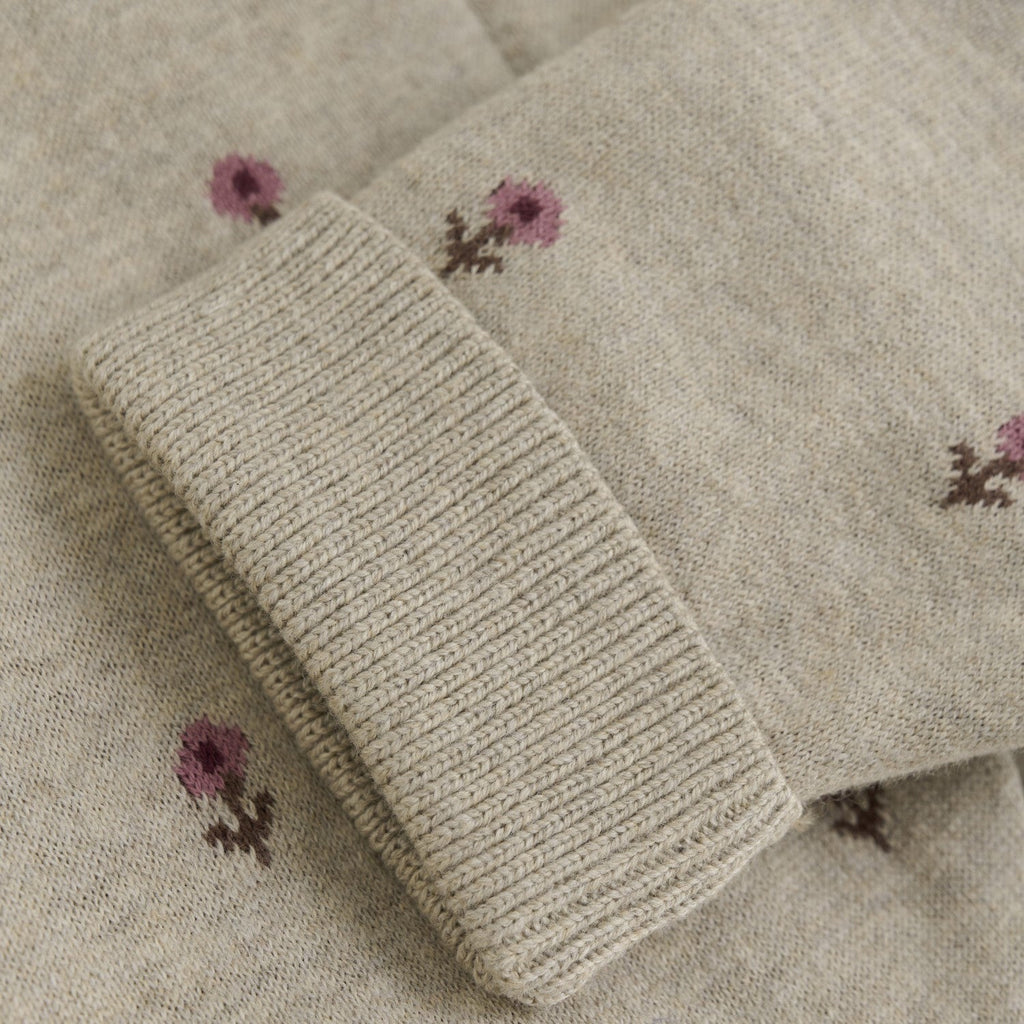 Minymo - Knit Pant + Sweater Set - Oatmeal Flowers-Sets-0-3M (1M)-Posh Baby