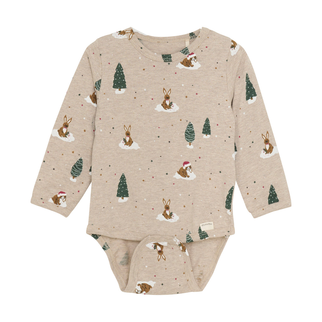 Minymo - Long Sleeve Bodysuit - Holiday Hare-Onesies-3-6M (3M)-Posh Baby