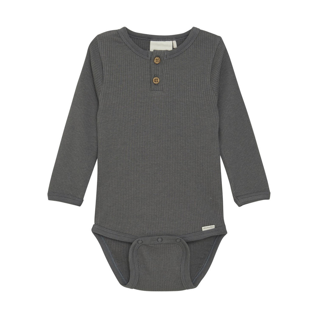 Minymo - Long Sleeve Ribbed Bodysuit - Concrete-Onesies-3-6M (3M)-Posh Baby