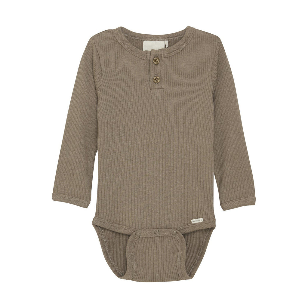 Minymo - Long Sleeve Ribbed Bodysuit - Taupe-Onesies-3-6M (3M)-Posh Baby