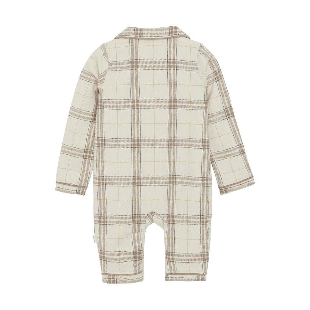 Minymo - Organic Button-Up Romper - Cream Plaid-Footies + Rompers (Fashion)-3-6M (3M)-Posh Baby