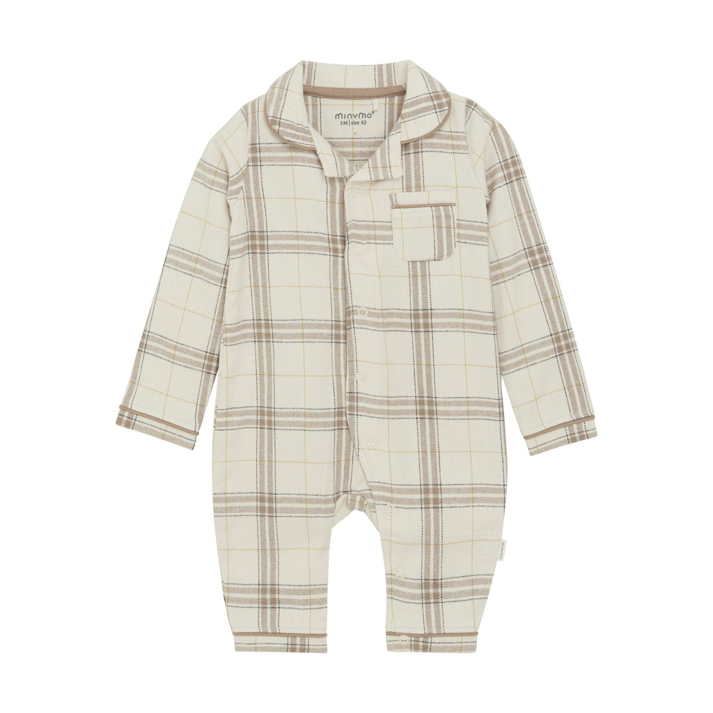 Minymo - Organic Button-Up Romper - Cream Plaid-Footies + Rompers (Fashion)-3-6M (3M)-Posh Baby