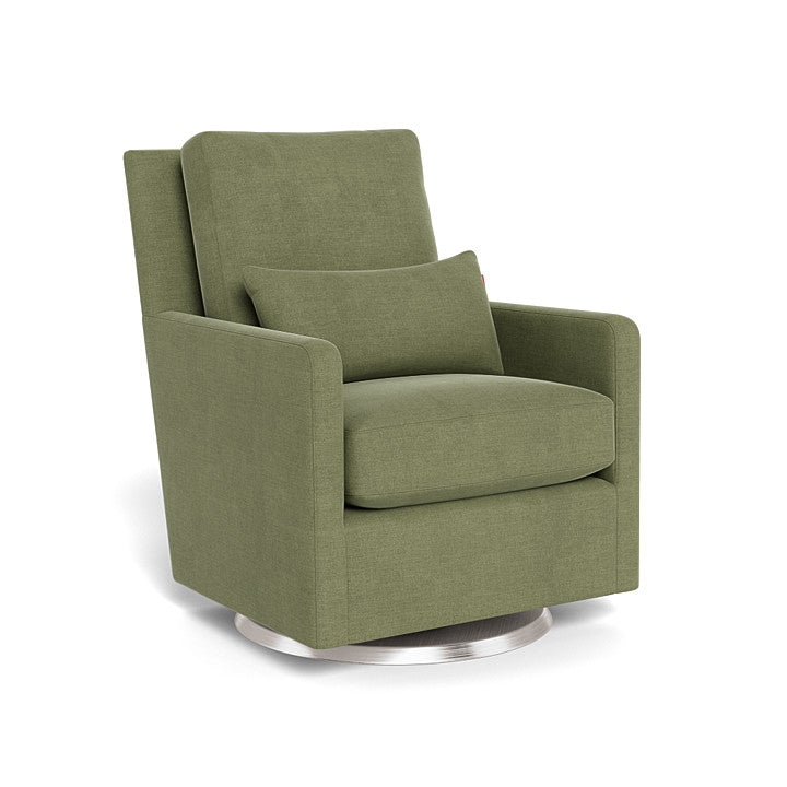 Monte Design - Como Glider - Brushed Silver Swivel Base-Chairs-Olive Green Brushed Cotton-Linen-Posh Baby