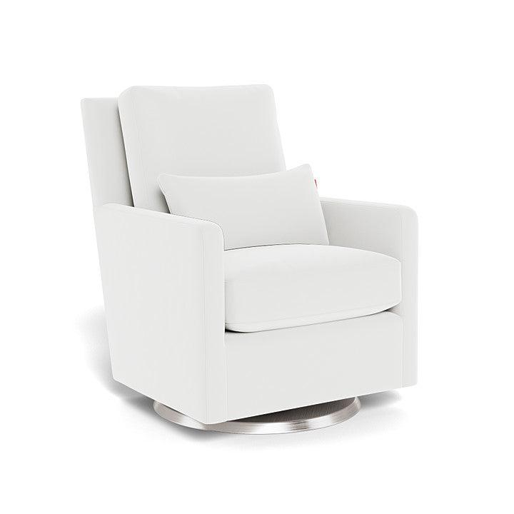 Monte Design - Como Glider - Brushed Silver Swivel Base-Chairs-White Microfiber-Posh Baby