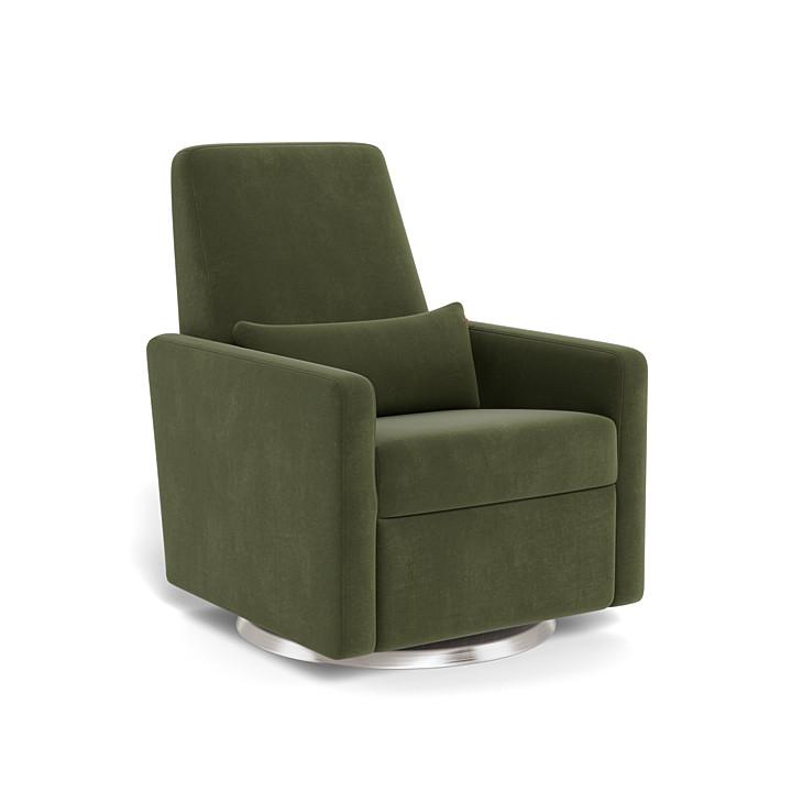 Monte Design - Grano Glider Recliner - Brushed Silver Swivel Base-Chairs-Moss Green Velvet-Posh Baby