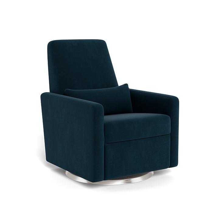 Monte Design - Grano Glider Recliner - Brushed Silver Swivel Base-Chairs-Navy Velvet-Posh Baby