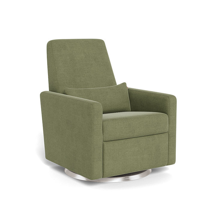 Monte Design - Grano Glider Recliner - Brushed Silver Swivel Base-Chairs-Olive Green Brushed Cotton-Linen-Posh Baby