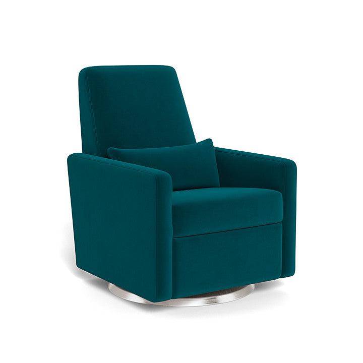 Monte Design - Grano Glider Recliner - Brushed Silver Swivel Base-Chairs-Peacock Velvet-Posh Baby