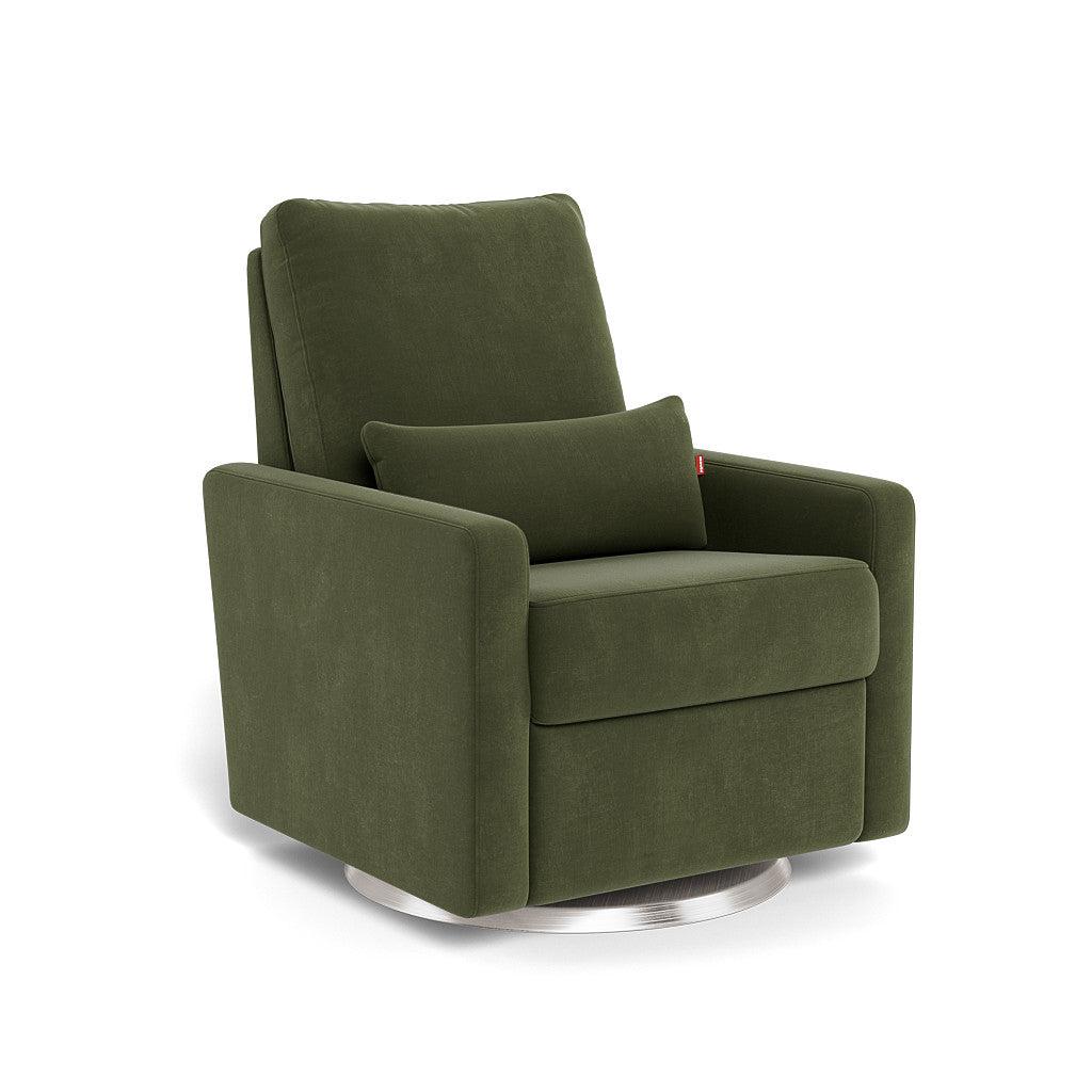 Monte Design - Matera Glider Recliner - Brushed Silver Swivel Base-Chairs-Moss Green Velvet-Posh Baby