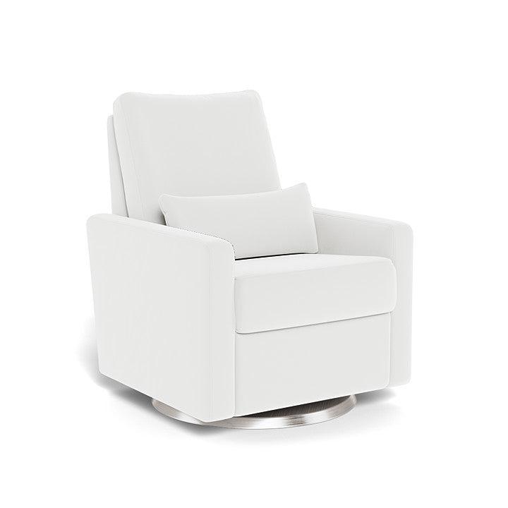 Monte Design - Matera Glider Recliner - Brushed Silver Swivel Base-Chairs-White Microfiber-Posh Baby