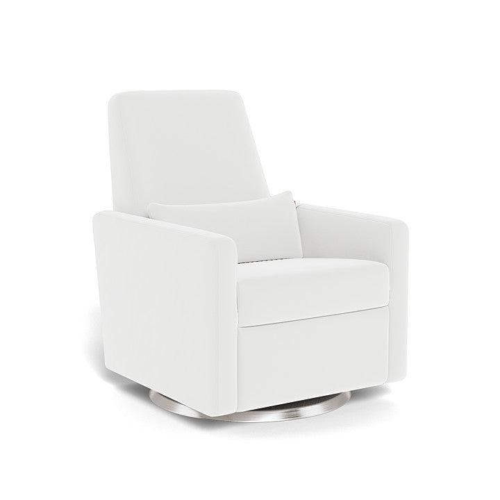 Monte Design - Motorized Grano Glider Recliner - Brushed Silver Swivel Base-Chairs-White Microfiber-Posh Baby