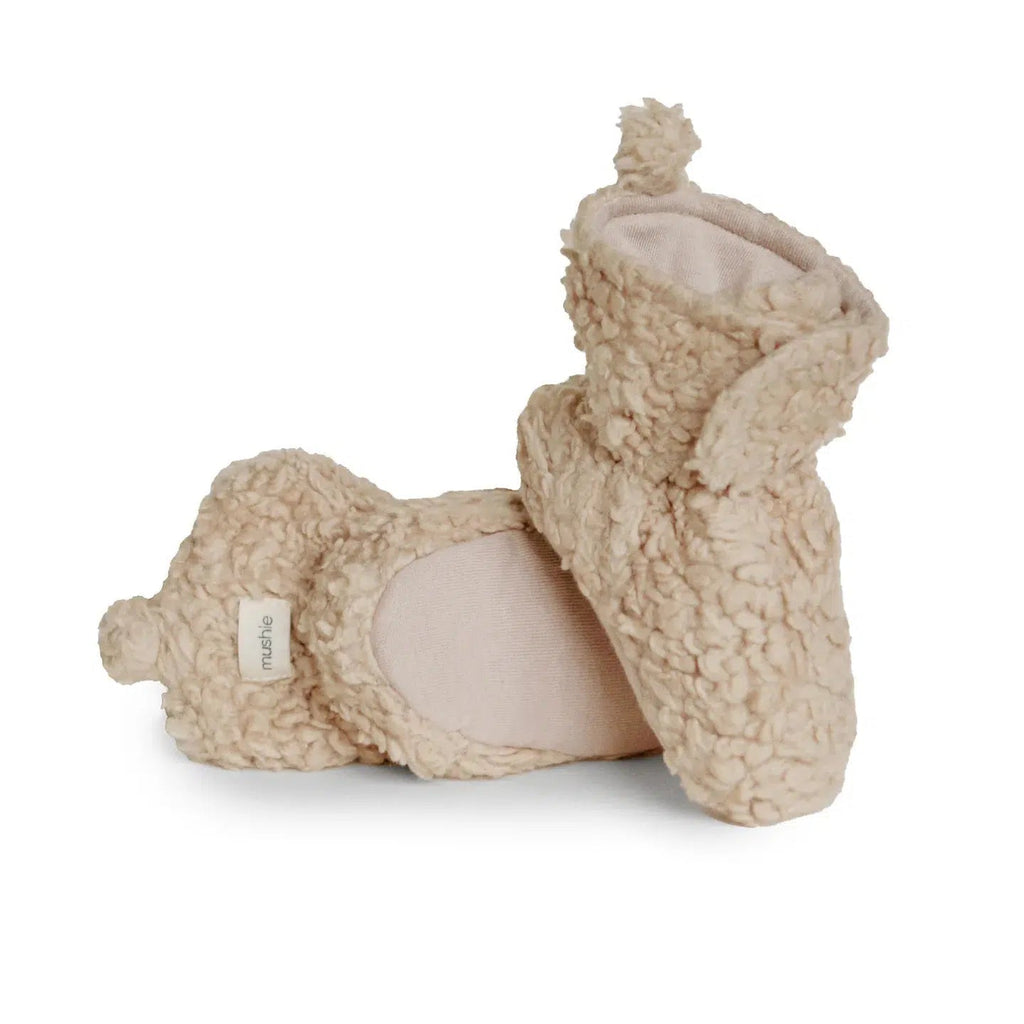 Mushie - Cozy Baby Booties - Oatmeal-Shoes + Booties-3-6M-Posh Baby