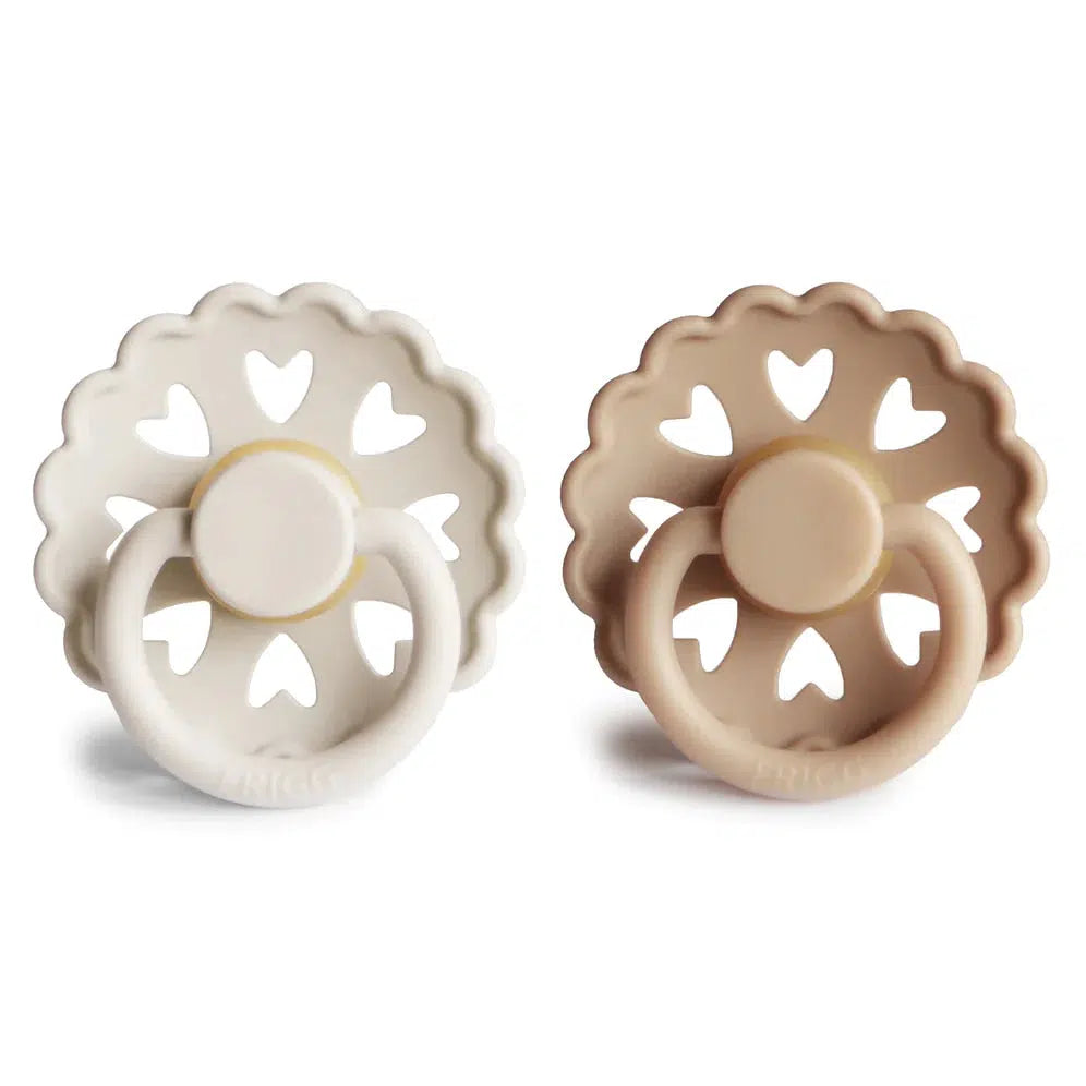 Mushie - FRIGG Anderson Natural Rubber Pacifier 2-Pack - Cream + Satin-Pacifiers + Clips-0-6 Months-Posh Baby
