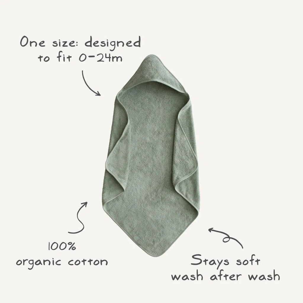 Mushie - Organic Cotton Baby Hooded Towel - Fog-Towels + Washcloths-Posh Baby