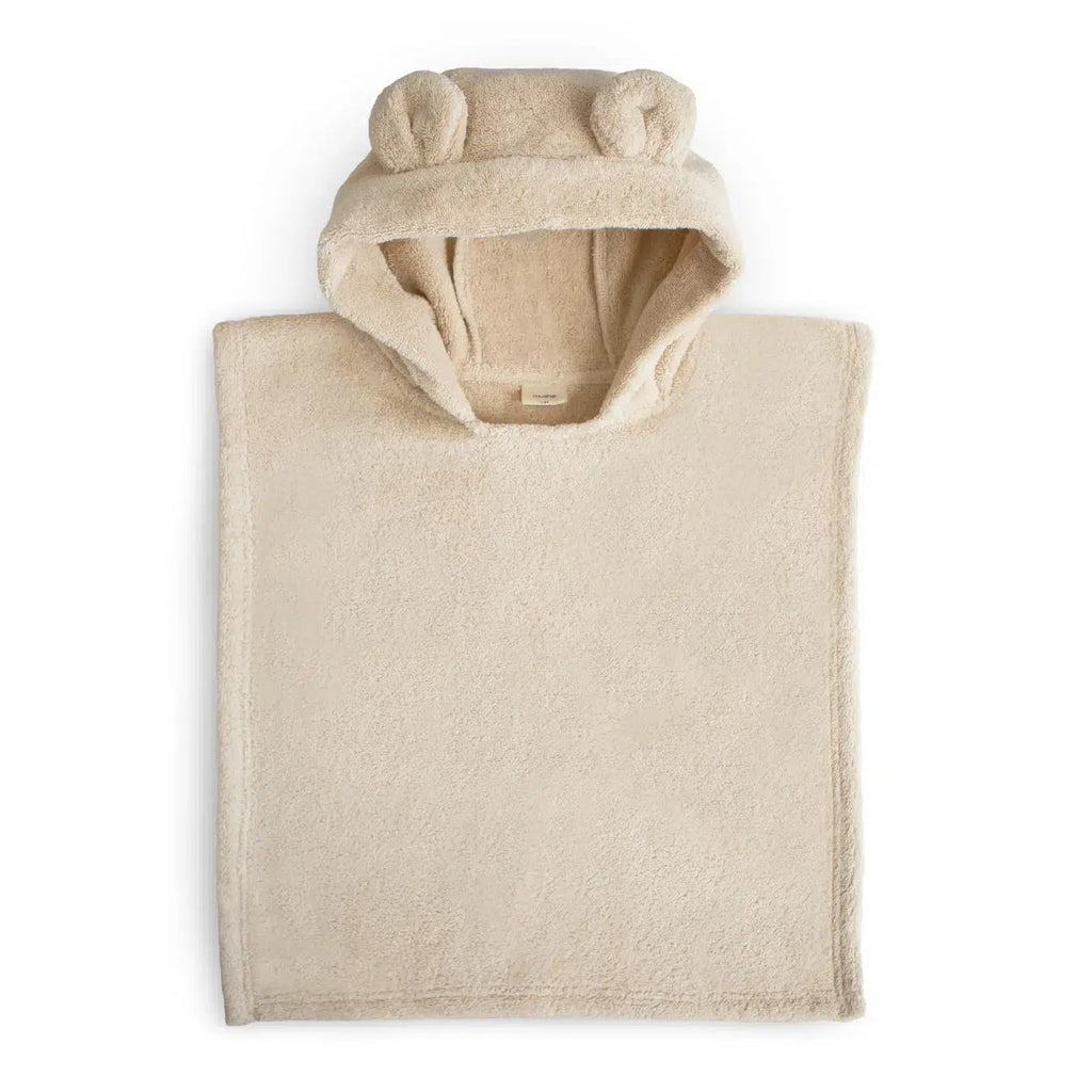 Mushie - Organic Cotton Bear Poncho Towel - Fog-Towels + Washcloths-Posh Baby