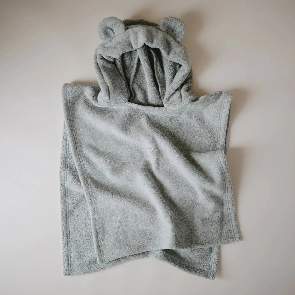 Mushie - Organic Cotton Bear Poncho Towel - Moss-Towels + Washcloths-Posh Baby