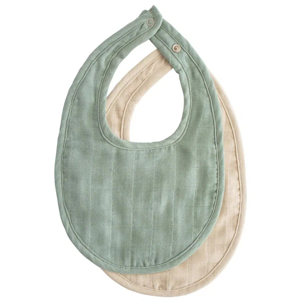 Mushie - Organic Cotton Muslin Bib 2-Pack - Roman Green + Fog-Bibs + Burps-Posh Baby