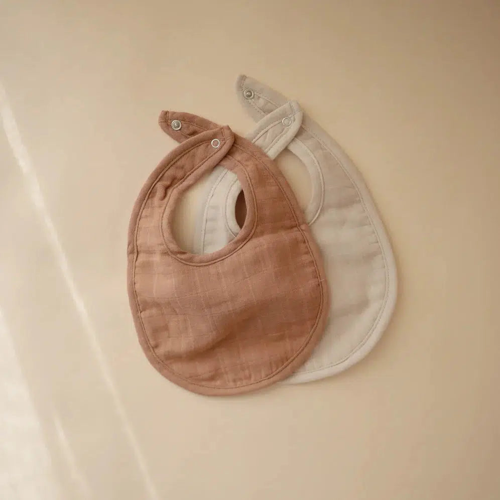 Mushie - Organic Cotton Muslin Bib 2-Pack - Tan + Fog-Bibs + Burps-Posh Baby