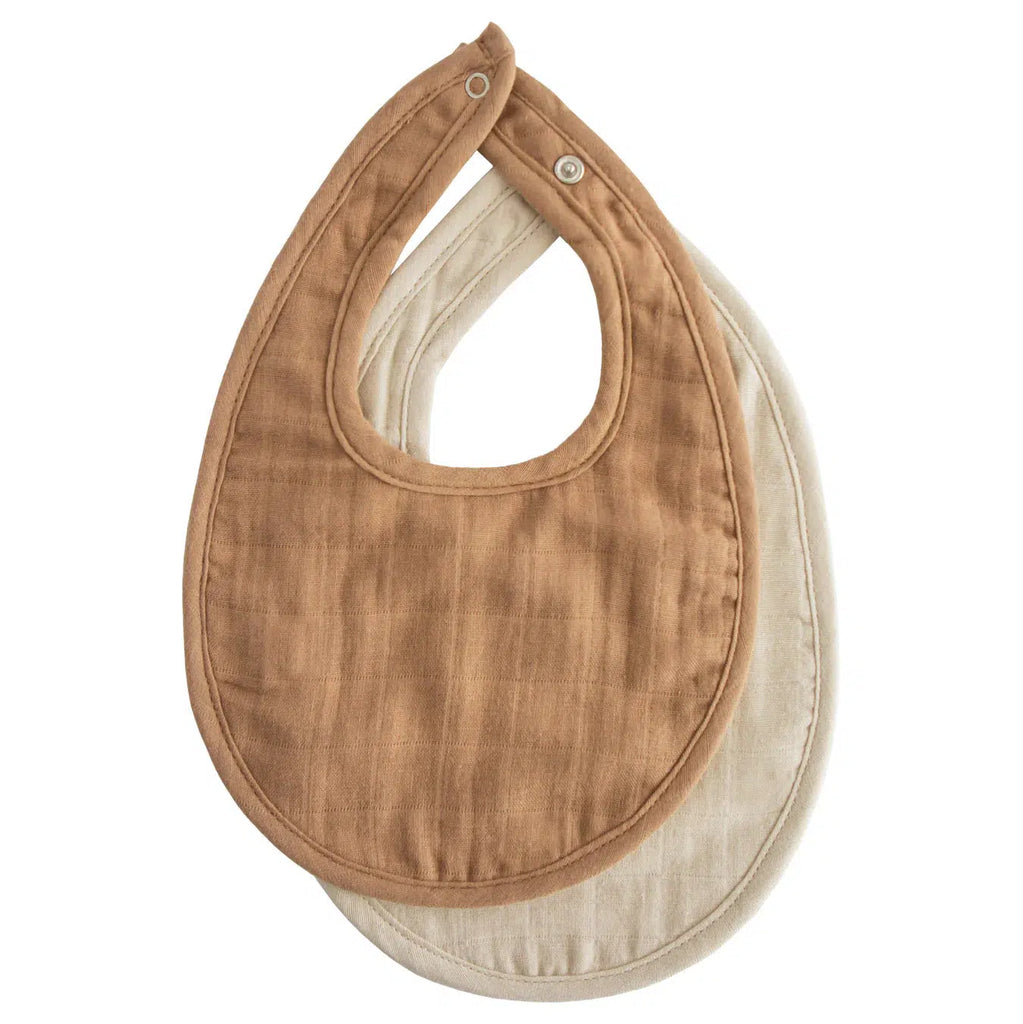 Mushie - Organic Cotton Muslin Bib 2-Pack - Tan + Fog-Bibs + Burps-Posh Baby