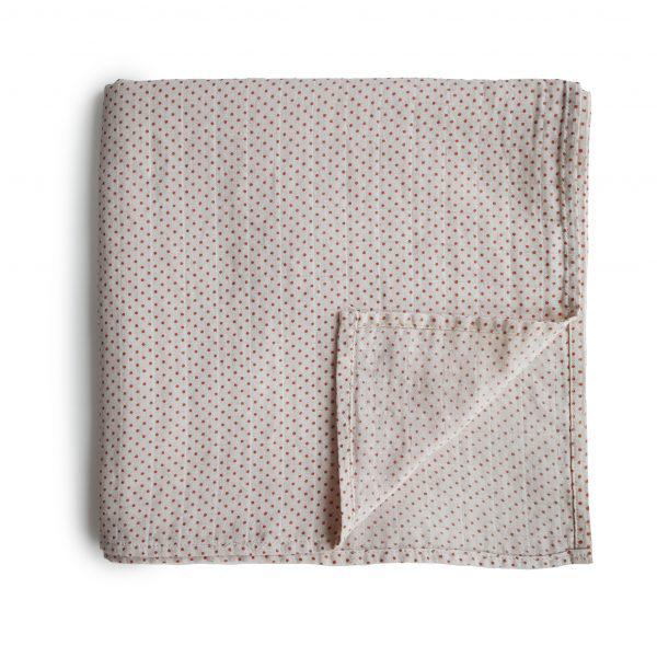 Mushie - Organic Cotton Muslin Swaddle Blanket - Caramel Polka Dot-Swaddle Blankets-Posh Baby