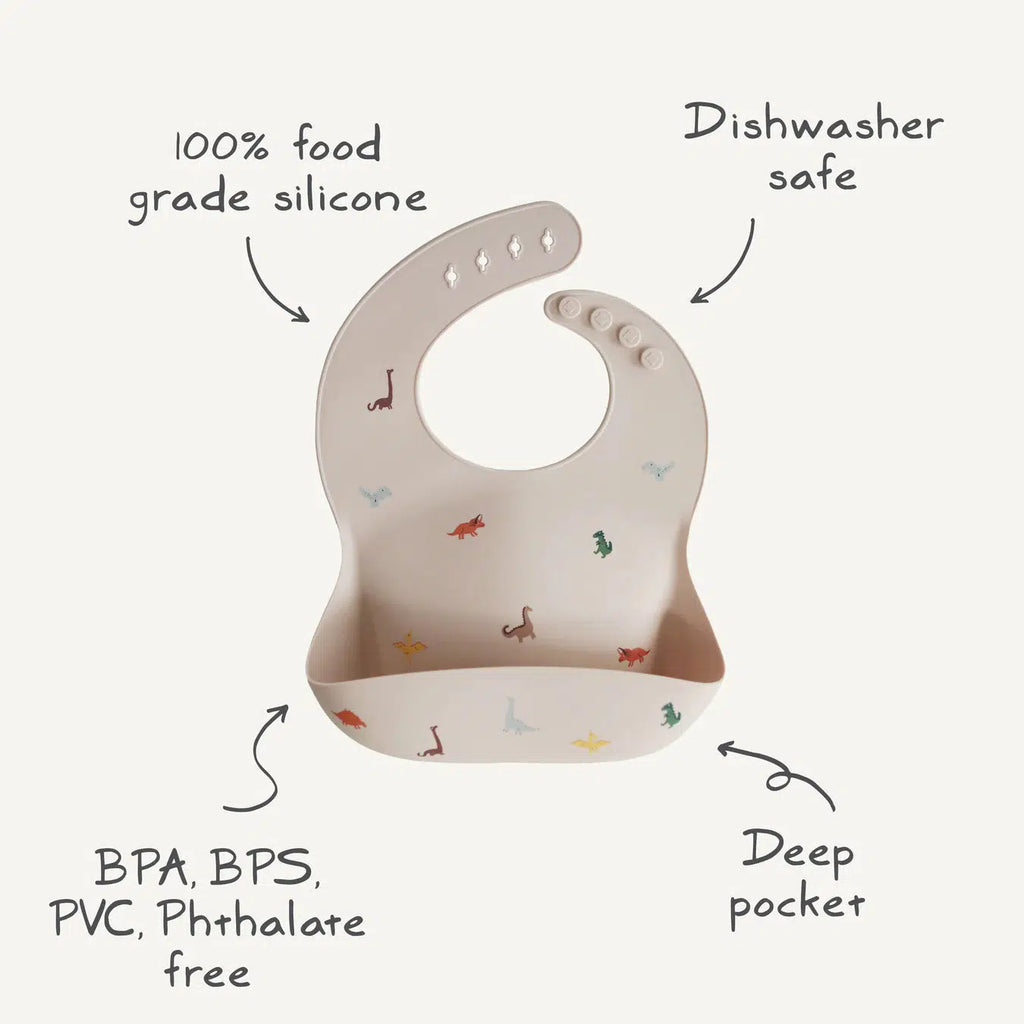 Mushie - Silicone Baby Bib - Silver Sage-Bibs + Burps-Posh Baby