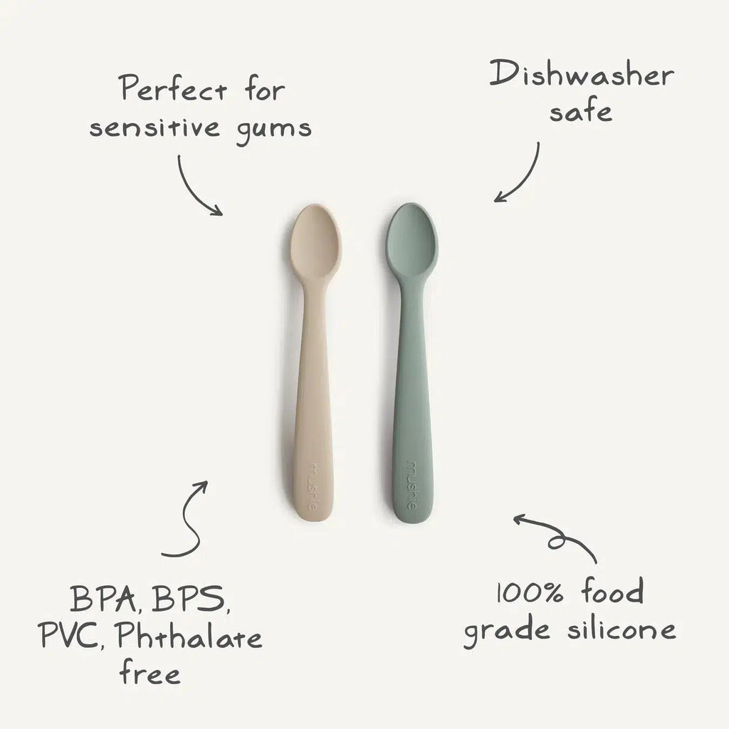 Mushie - Silicone Feeding Spoons - 2 Pack-Plates + Bowls + Cups + Utensils-Blush/Sand-Posh Baby