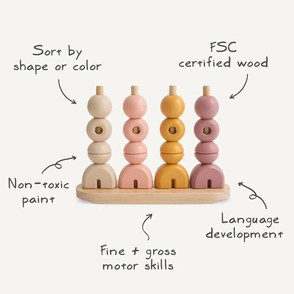 Mushie - Wooden Multi Shape Stacker - Original-Stacking Toys-Posh Baby