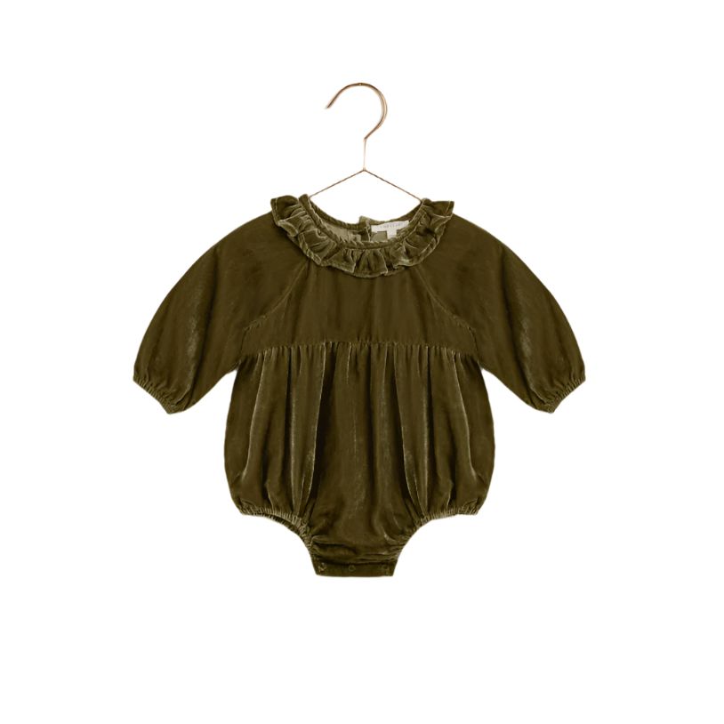 Noralee - Adeline Velvet Bubble Romper - Olive-Footies + Rompers (Fashion)-0-3M (3M)-Posh Baby