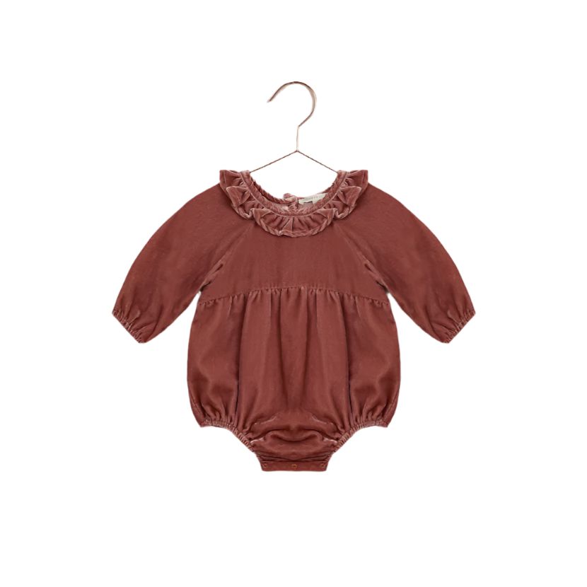 Noralee - Adeline Velvet Bubble Romper - Poppy-Footies + Rompers (Fashion)-0-3M (3M)-Posh Baby