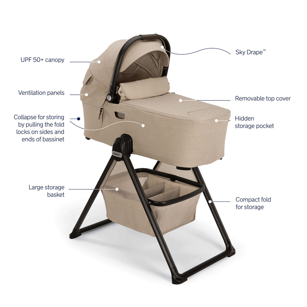 Nuna - Demi Next Bassinet + Stand - Biscotti-Stroller Bassinets + Stands-Posh Baby