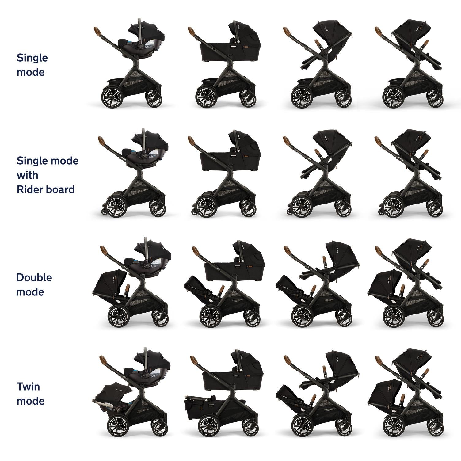 nuna 2 baby stroller Nuna DEMI Next + Rider Board Stroller Caviar