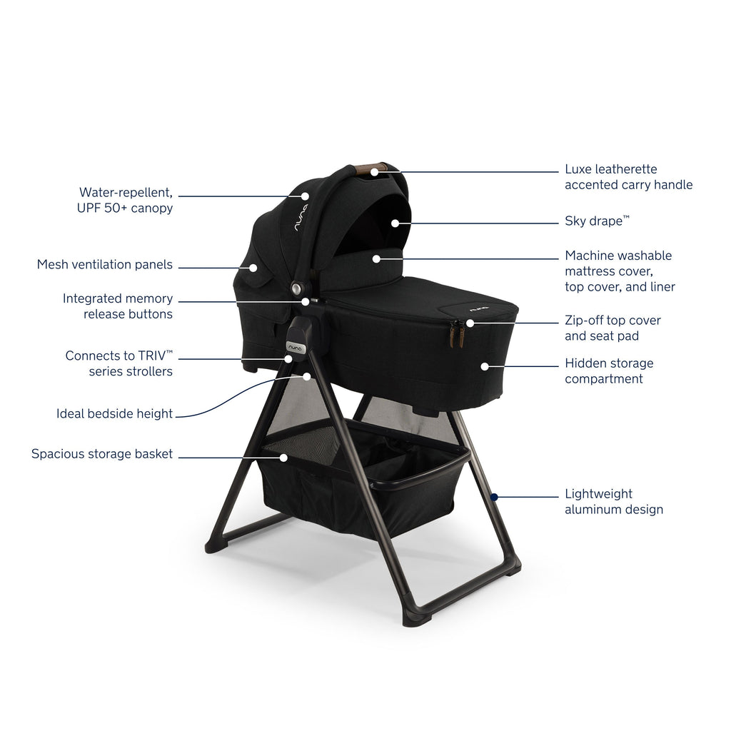 Nuna - LYTL™ Bassinet + Stand (for TRIV + SWIV) - Caviar-Stroller Bassinets + Stands-Posh Baby