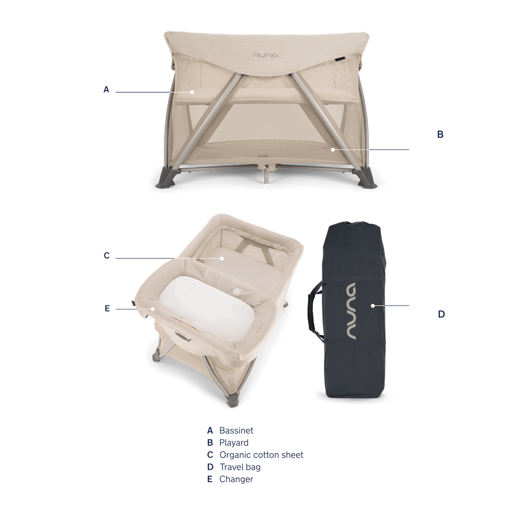 Nuna - Sena Aire + Zip-Off Bassinet + Changer - Biscotti-Travel Beds + Play Yards-Posh Baby