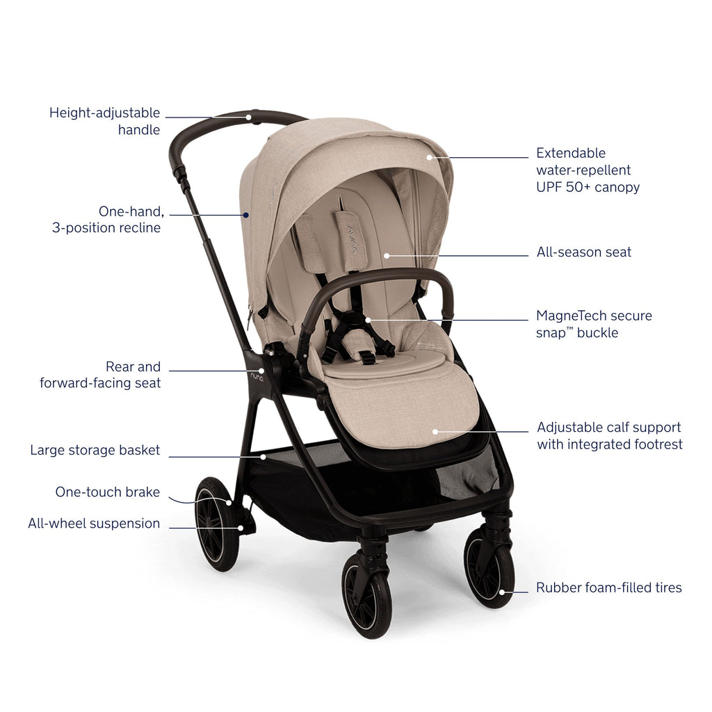 Nuna - Triv Next Stroller - Biscotti-Full Size Strollers-Posh Baby