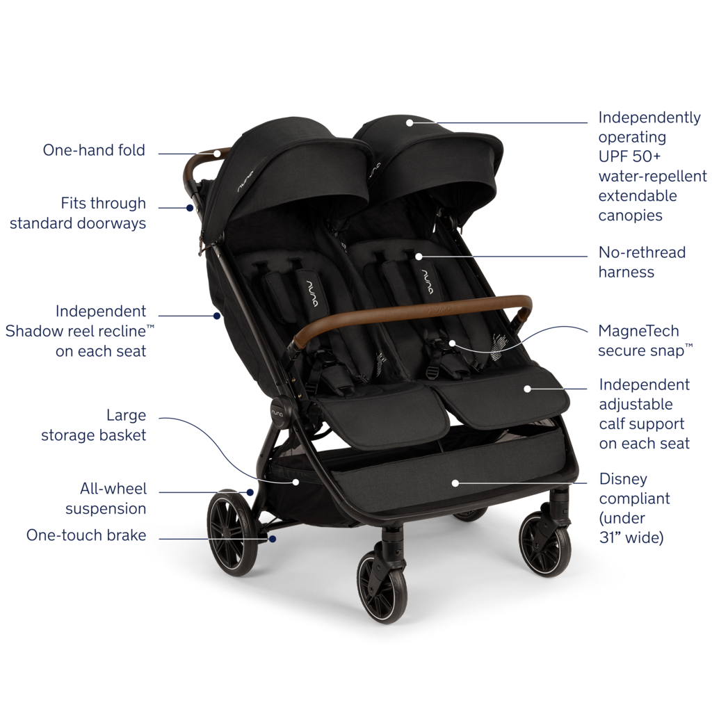 Nuna - TRVL DUBL Stroller - Caviar-Lightweight + Travel Strollers-Posh Baby