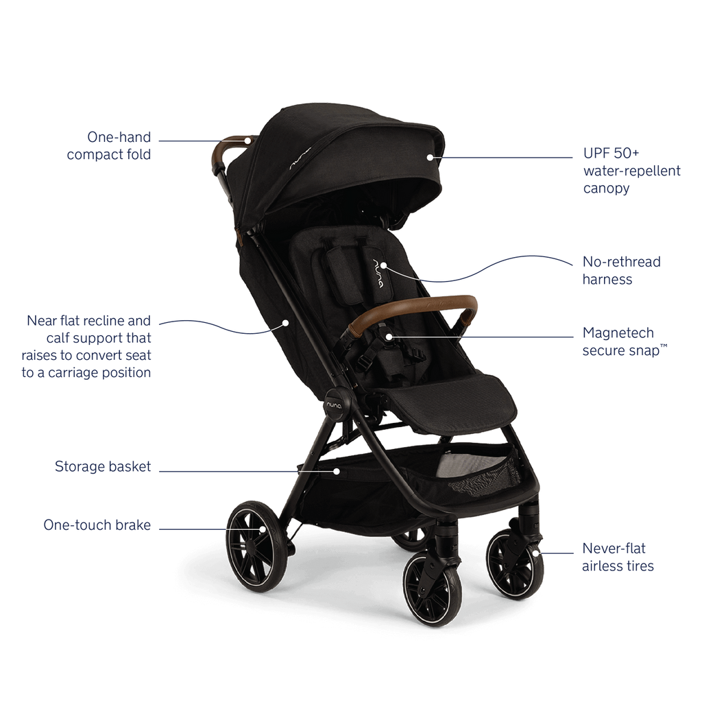 Nuna - TRVL LX Stroller - Caviar-Lightweight + Travel Strollers-Posh Baby