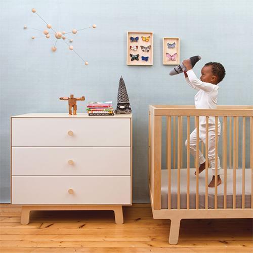 Oeuf - 3 Drawer Dresser - Sparrow - White + Birch-Dressers + Changing Tables-Posh Baby