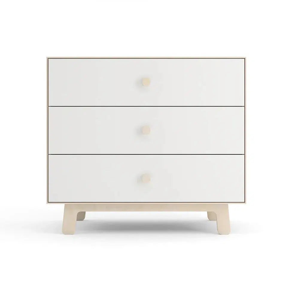 Oeuf - 3 Drawer Dresser - Sparrow - White + Birch-Dressers + Changing Tables-Posh Baby