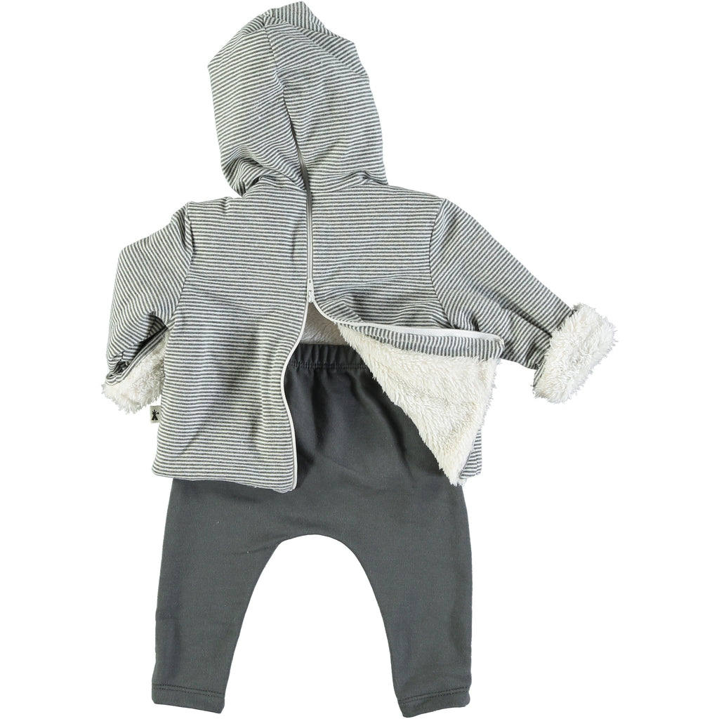 Petit Indi - Cozy Fleece Lined Top + Pant Set - Light Grey Stripe-Sets-0-3M-Posh Baby