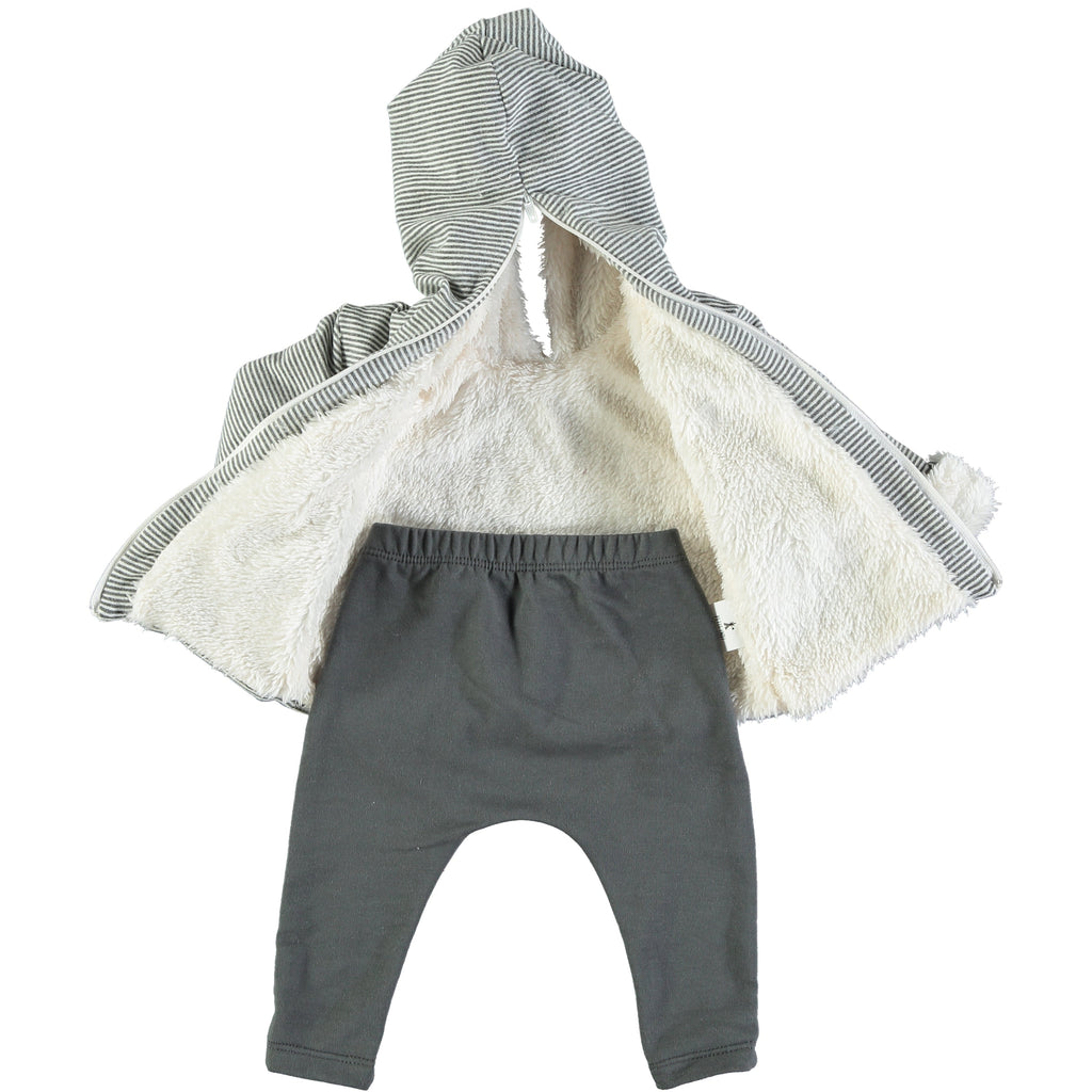 Petit Indi - Cozy Fleece Lined Top + Pant Set - Light Grey Stripe-Sets-0-3M-Posh Baby