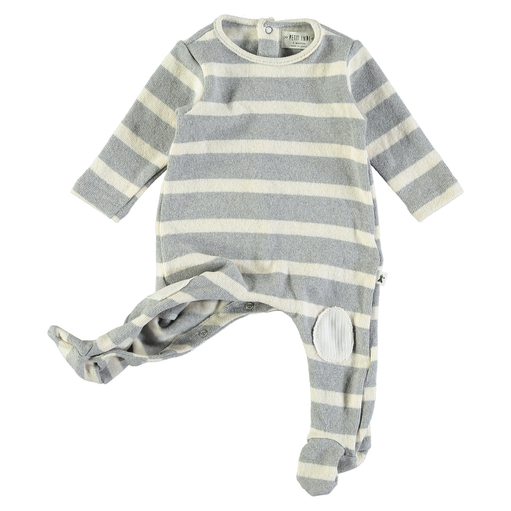 Petit Indi - Cozy Footie - Light Grey Stripe-Footies + Rompers (Fashion)-Newborn-Posh Baby