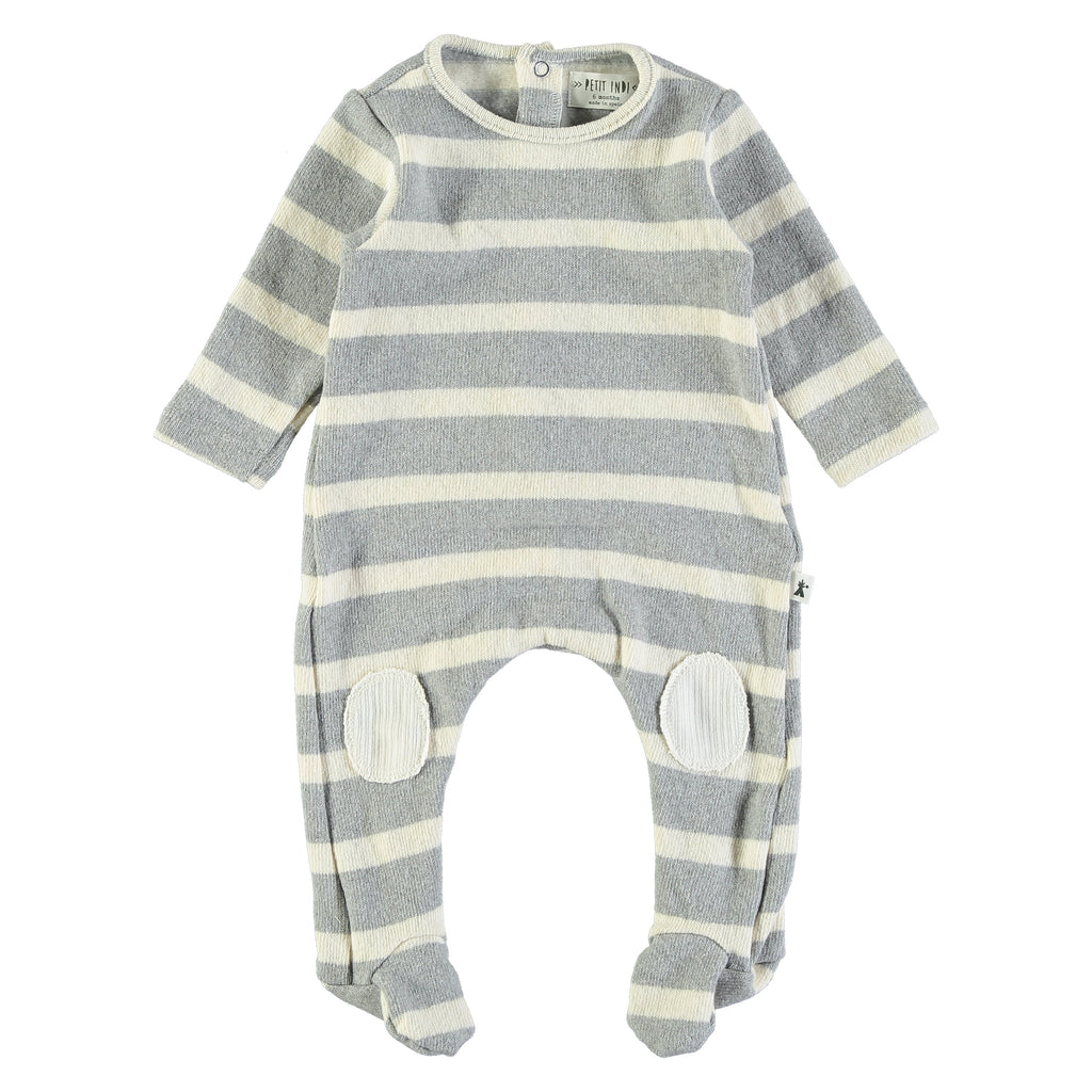 Petit Indi - Cozy Footie - Light Grey Stripe-Footies + Rompers (Fashion)-Newborn-Posh Baby