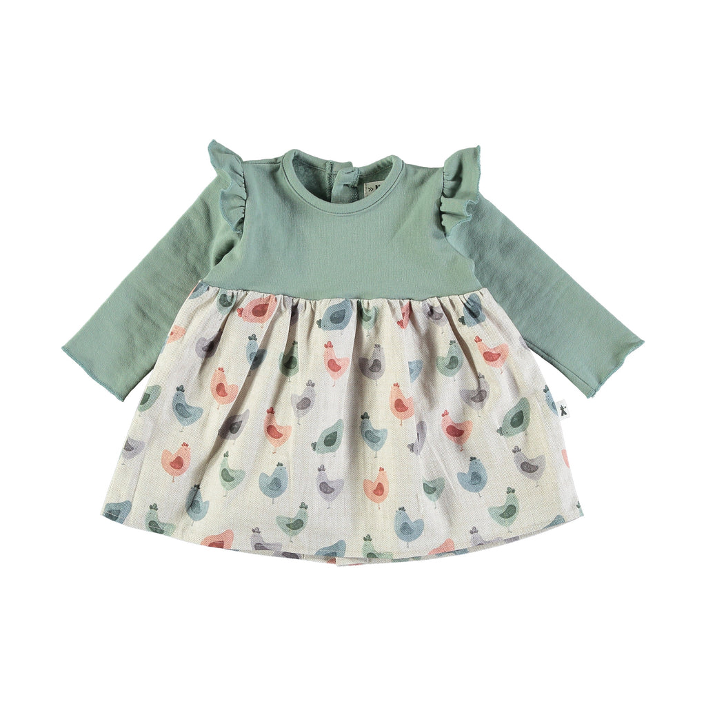 Petit Indi - Long Sleeve Ruffle Dress - Chickens-Dresses-0-3M-Posh Baby