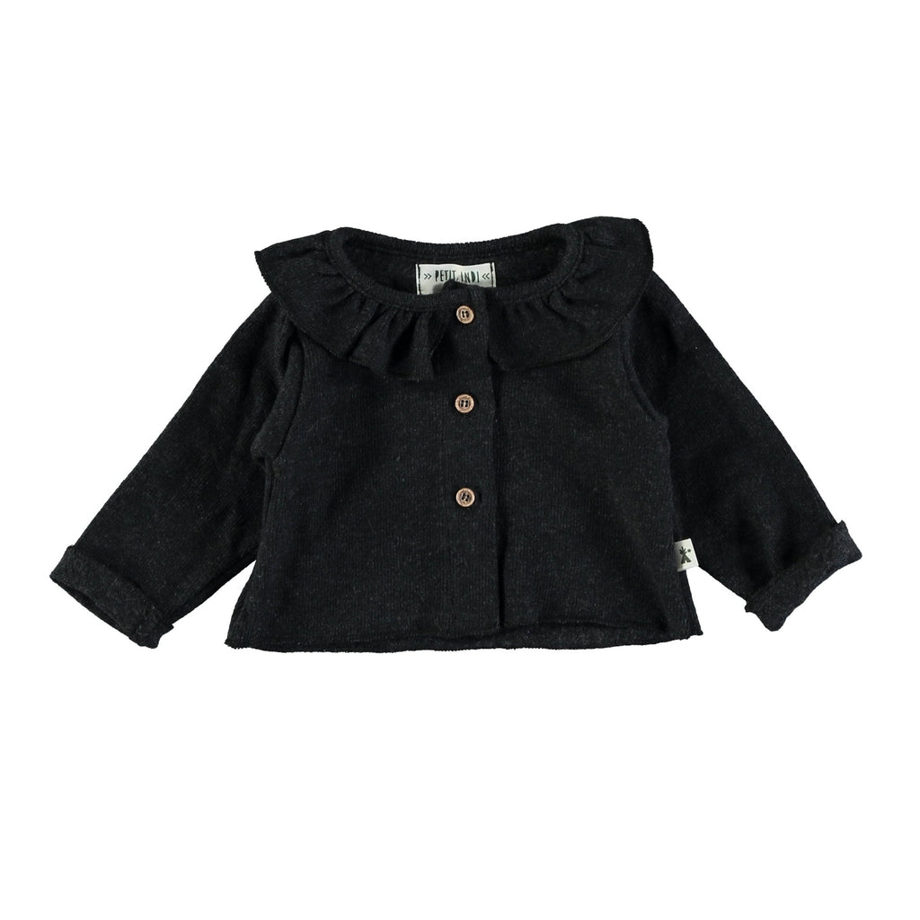 Petit Indi - Ruffle Cardigan - Charcoal-Sweaters + Cardigans + Jackets-0-3M-Posh Baby