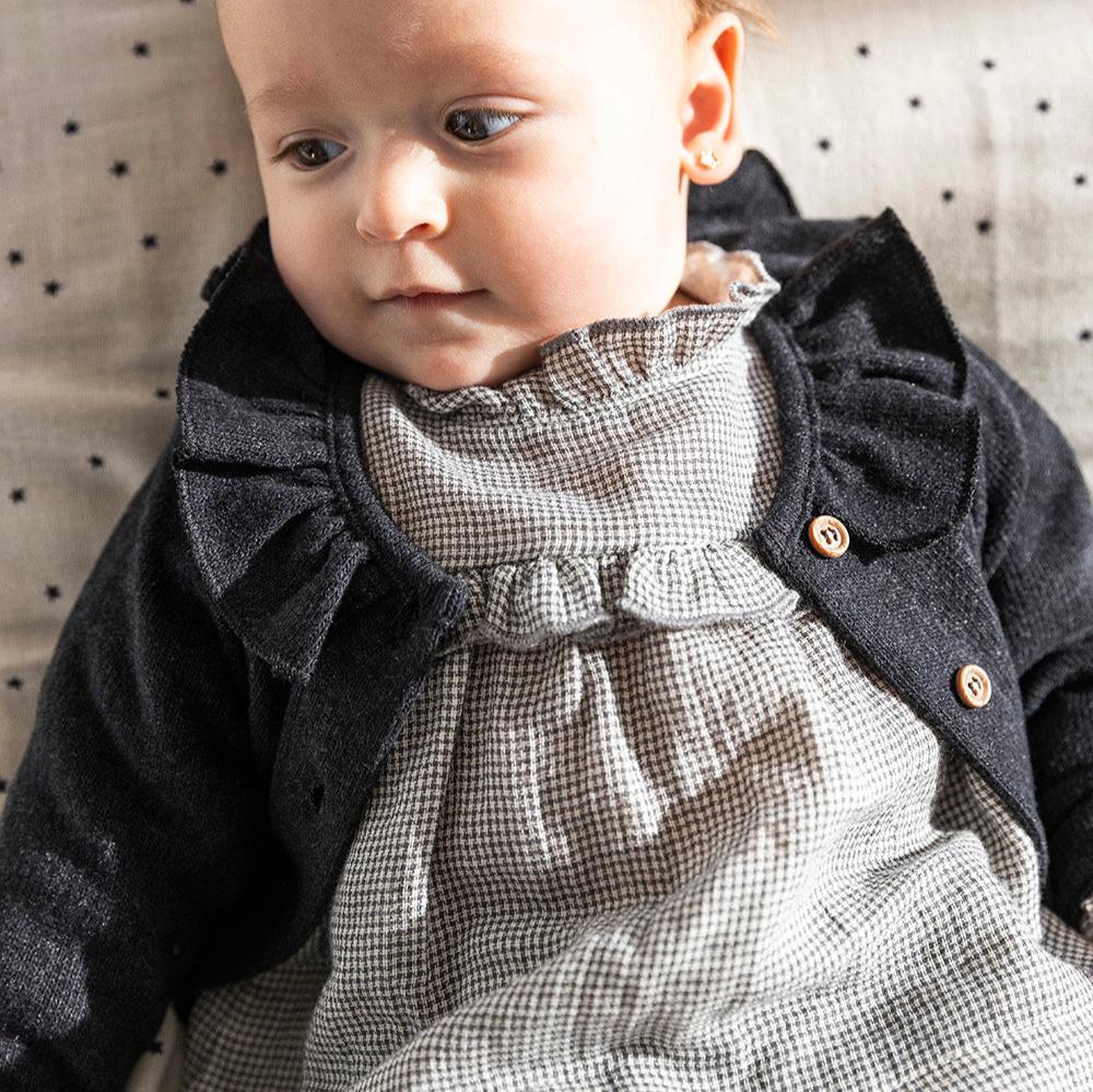 Petit Indi - Ruffle Cardigan - Charcoal-Sweaters + Cardigans + Jackets-0-3M-Posh Baby