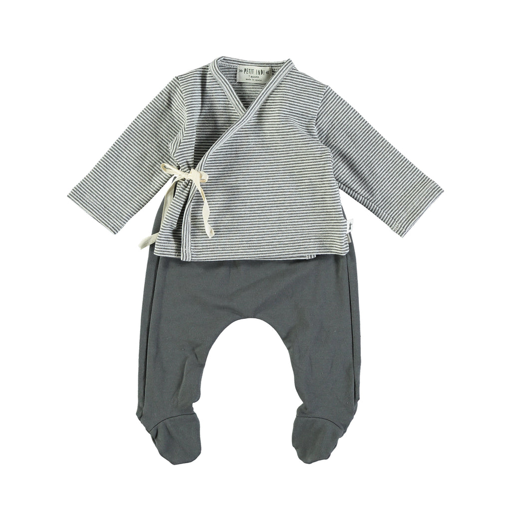 Petit Indi - Wrap Top + Footed Pant Set - Light Grey + Charcoal-Sets-Newborn-Posh Baby