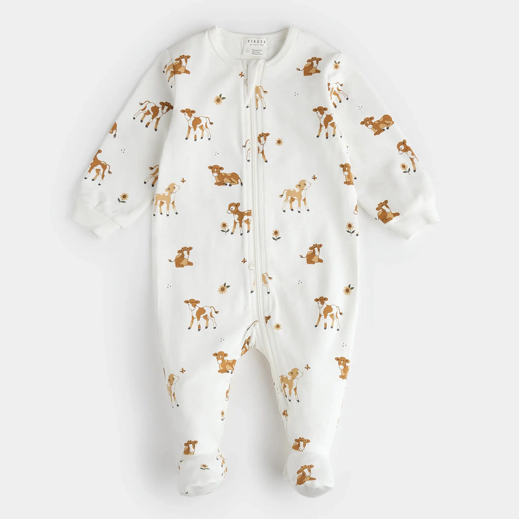 Petit Lem - Organic Zipper Footie - Calves-Footies + Rompers (Basic)-Newborn-Posh Baby