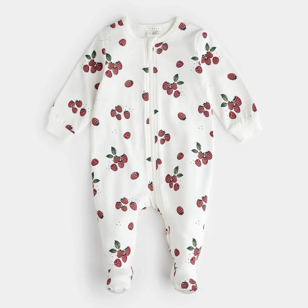 Petit Lem - Organic Zipper Footie - Raspberries-Footies + Rompers (Basic)-Newborn-Posh Baby