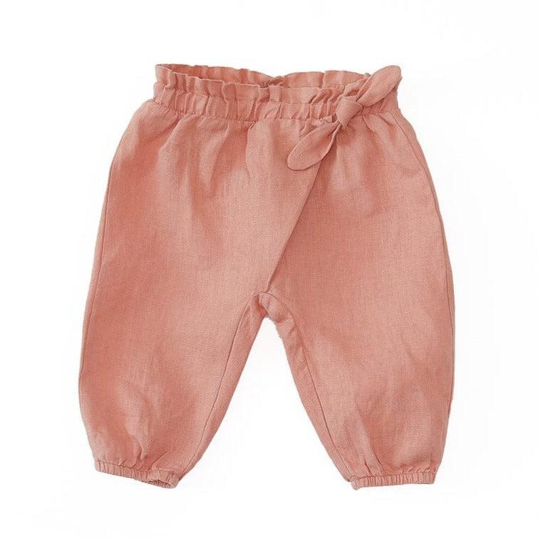 Play Up - Linen Wrap Waist Pants - Coral-Bottoms-12-18M-Posh Baby